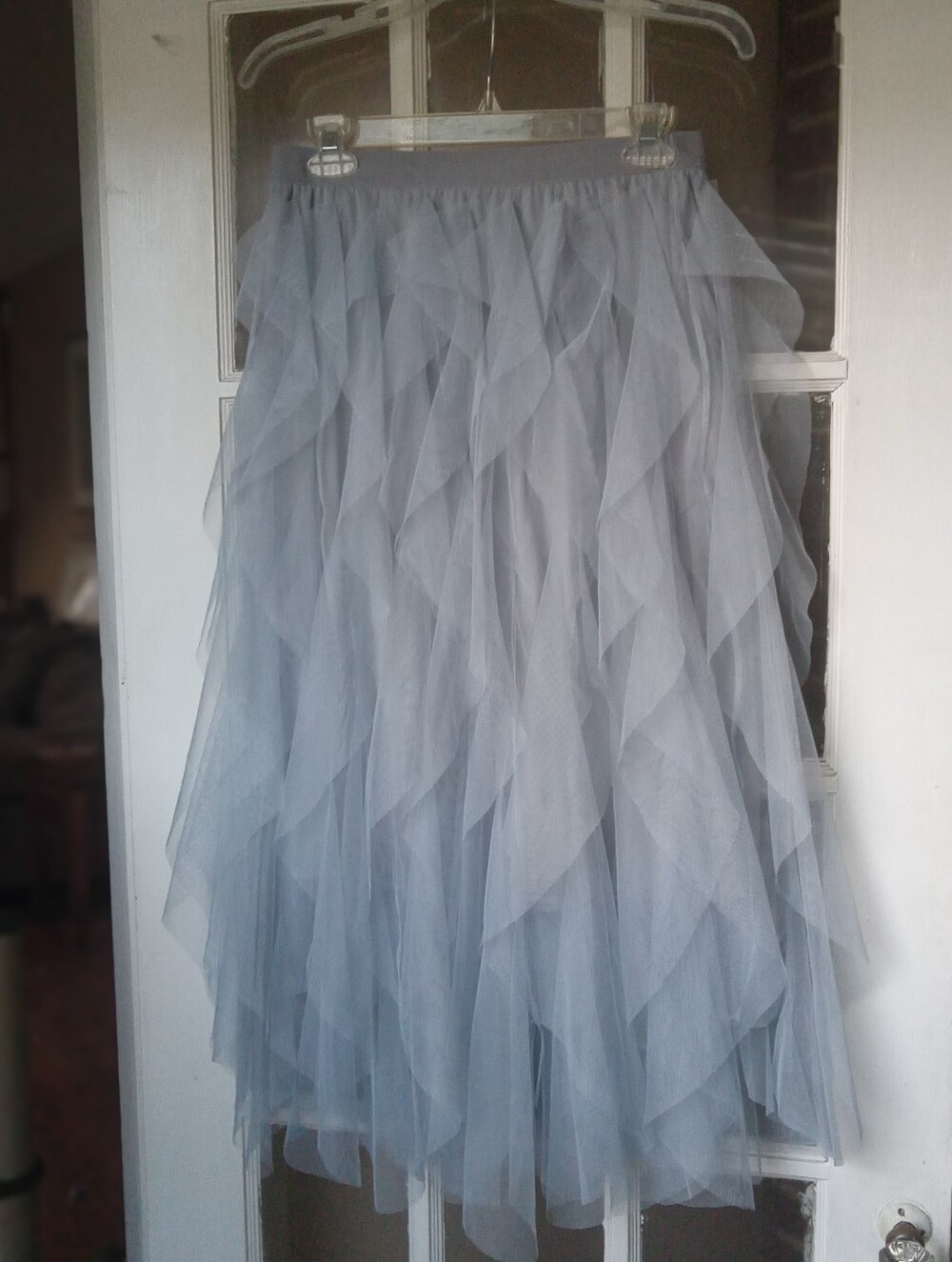 Grey Blue Asymmetrical Ruffle Tiered Tulle Mesh Skirt Fairycore